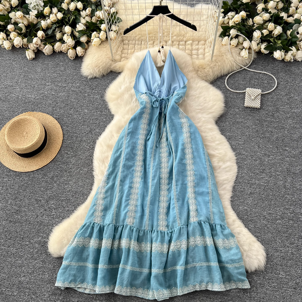 Vintage Wather Embroidered Halter Dress