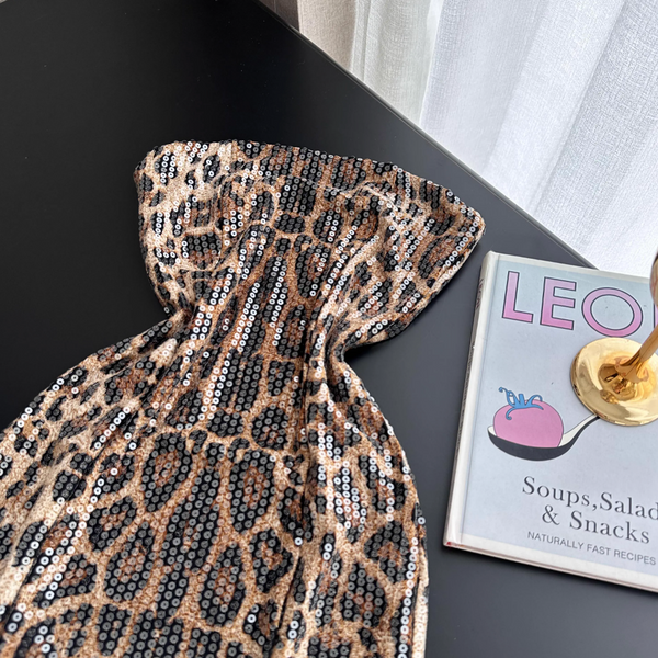 Leopard Printed Sequined Strapless Dress