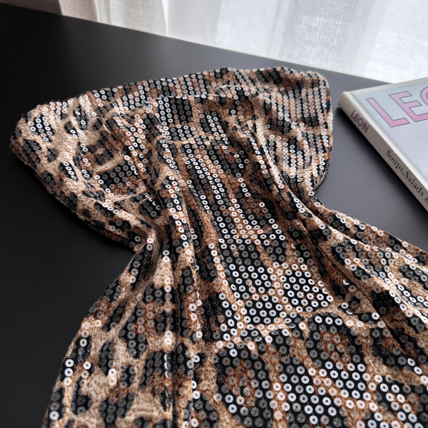Leopard Printed Sequined Strapless Dress