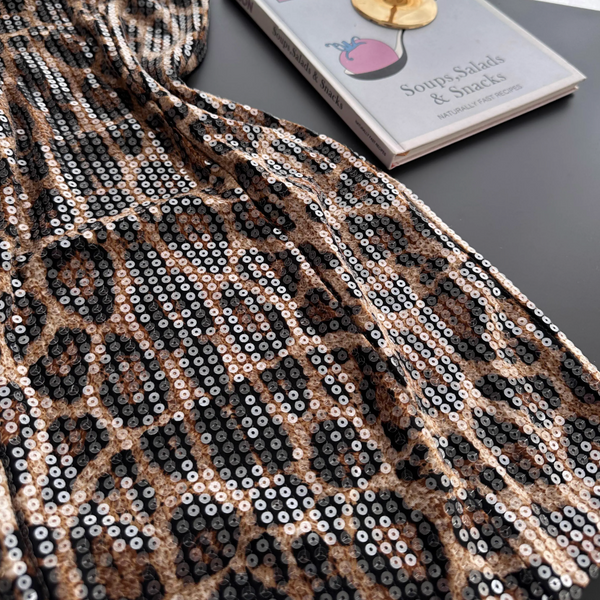 Leopard Printed Sequined Strapless Dress