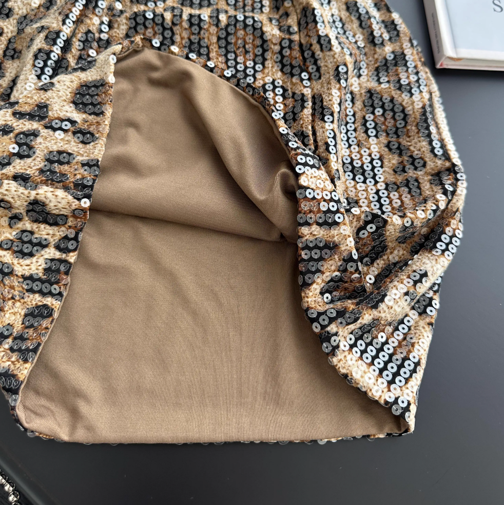 Leopard Printed Sequined Strapless Dress