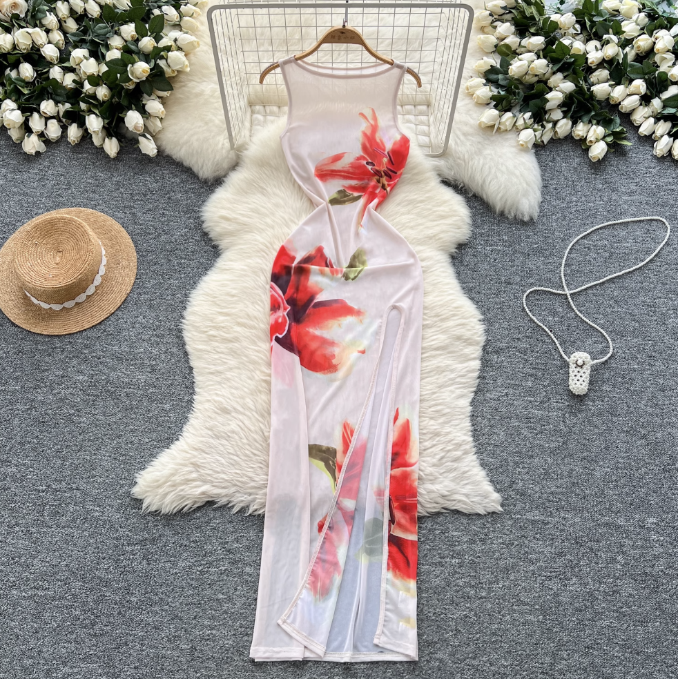 Sexy Sleeveless Floral Printed Dress