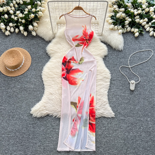 Sexy Sleeveless Floral Printed Dress