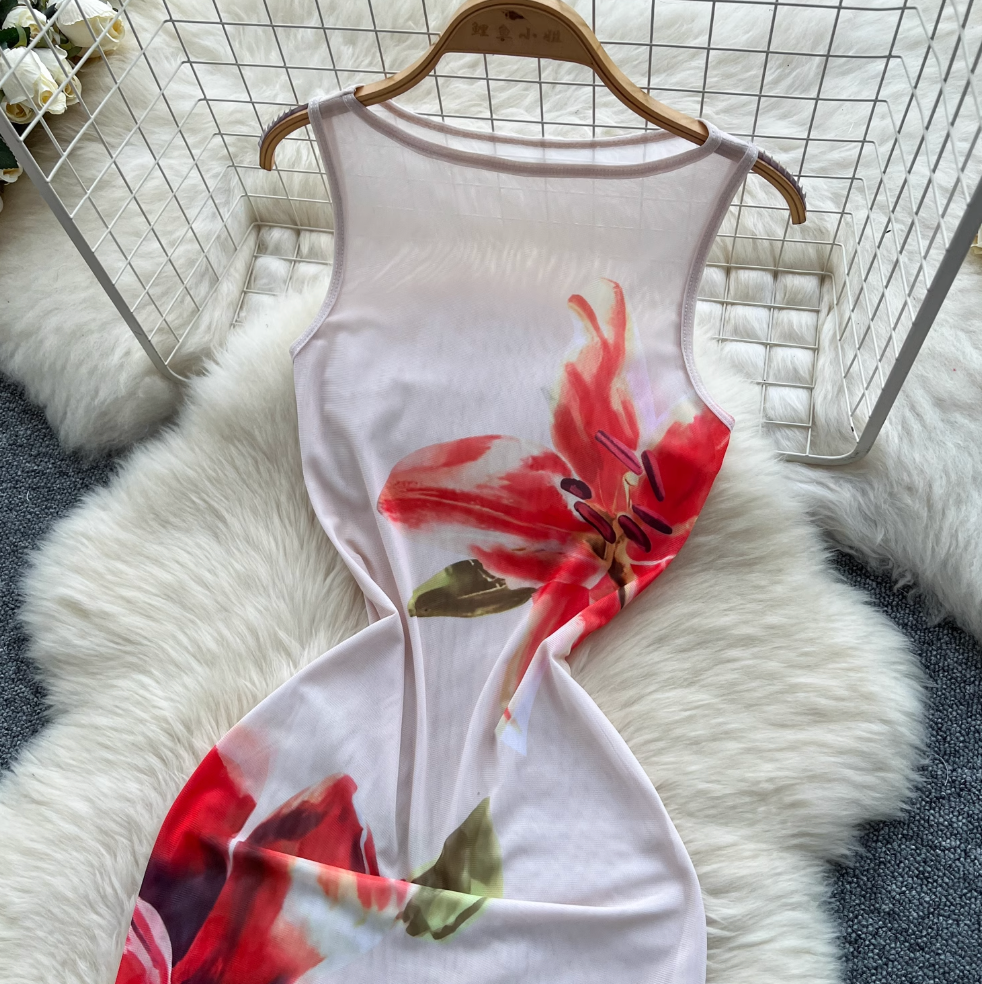 Sexy Sleeveless Floral Printed Dress