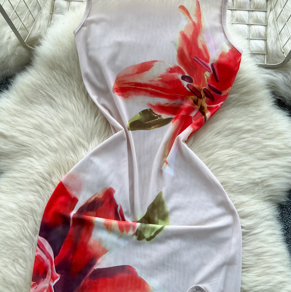 Sexy Sleeveless Floral Printed Dress