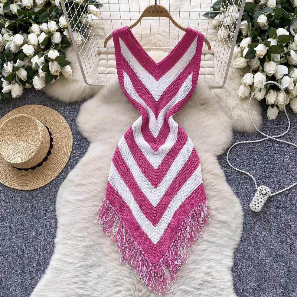 Color-blocking Lozenge Knitted Dress