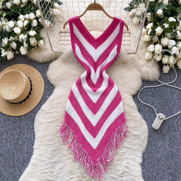 Color-blocking Lozenge Knitted Dress
