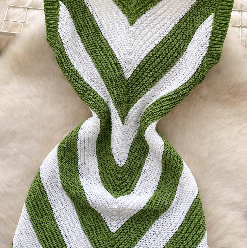 Color-blocking Lozenge Knitted Dress