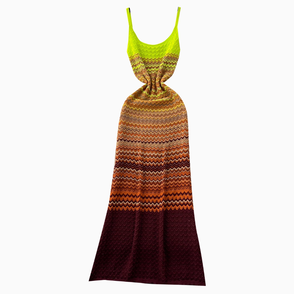 Chic Gradient Color Knitted Slip Dress