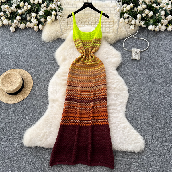 Chic Gradient Color Knitted Slip Dress