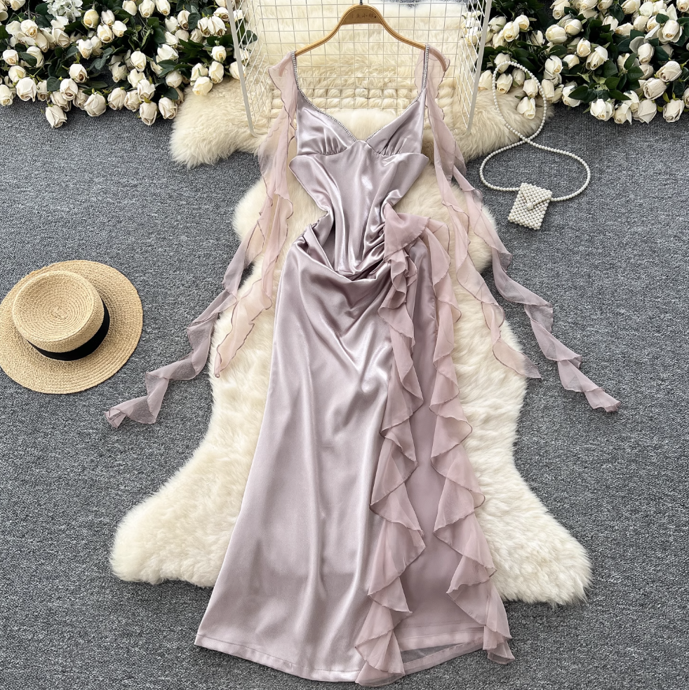Vintage Ruffled Satin Slip Dress