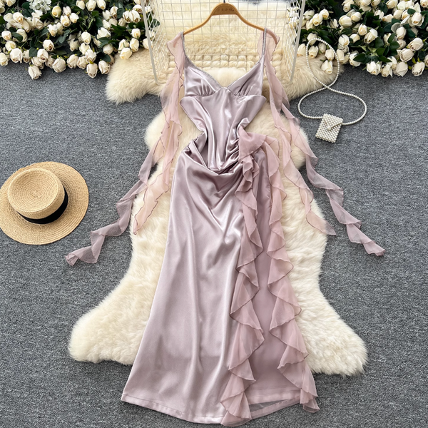 Vintage Ruffled Satin Slip Dress