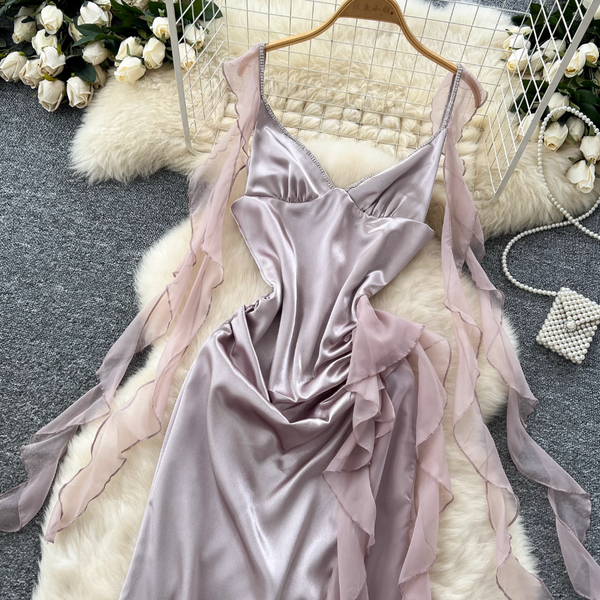 Vintage Ruffled Satin Slip Dress
