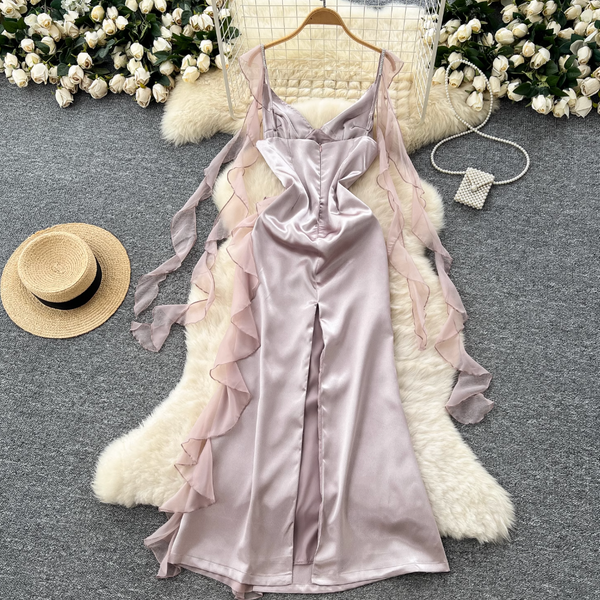 Vintage Ruffled Satin Slip Dress