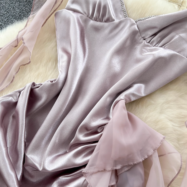 Vintage Ruffled Satin Slip Dress