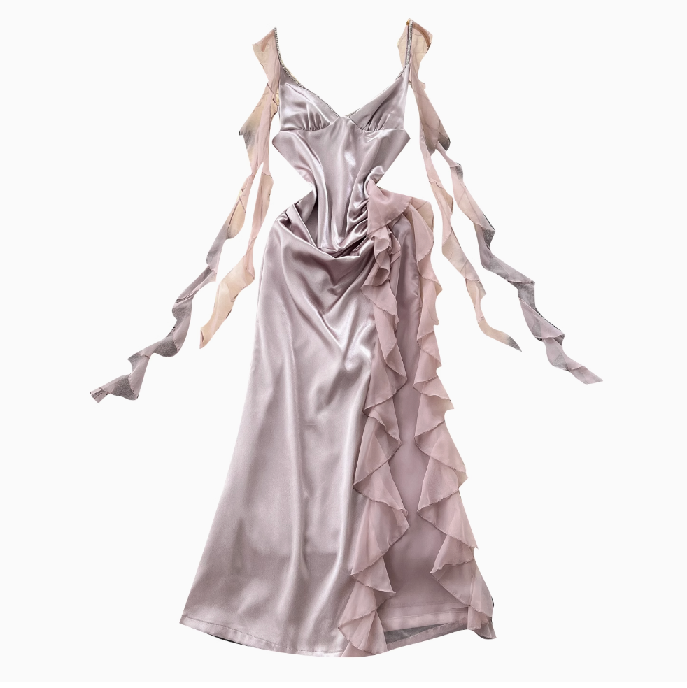 Vintage Ruffled Satin Slip Dress