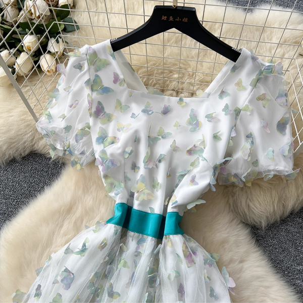 Puffy Sleeve Butterfly Mesh Dress