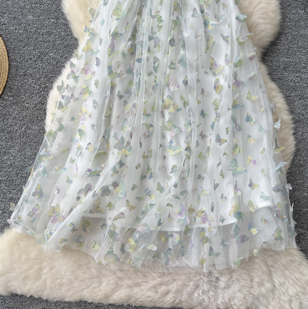 Puffy Sleeve Butterfly Mesh Dress