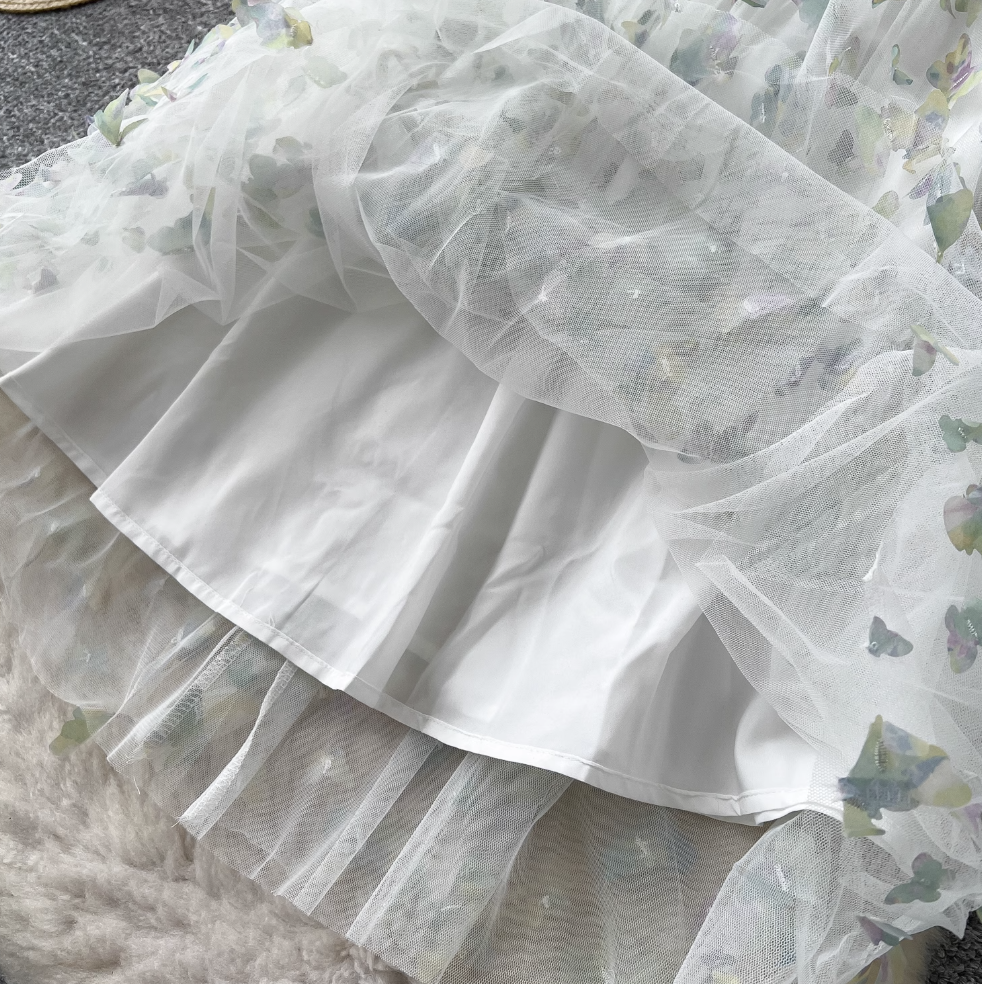 Puffy Sleeve Butterfly Mesh Dress