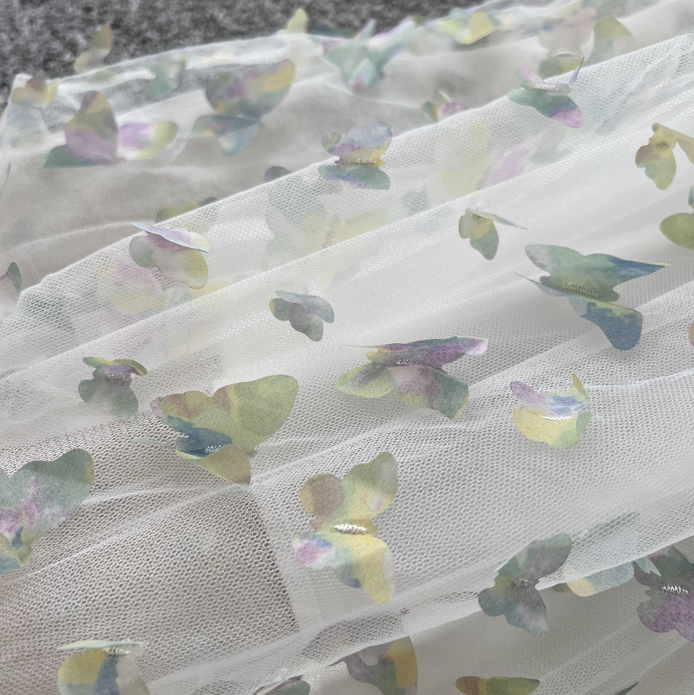 Puffy Sleeve Butterfly Mesh Dress