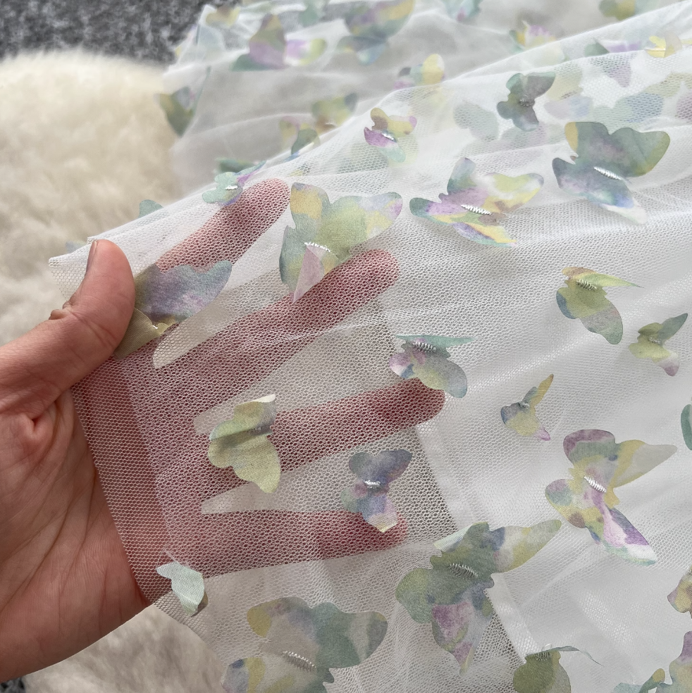 Puffy Sleeve Butterfly Mesh Dress