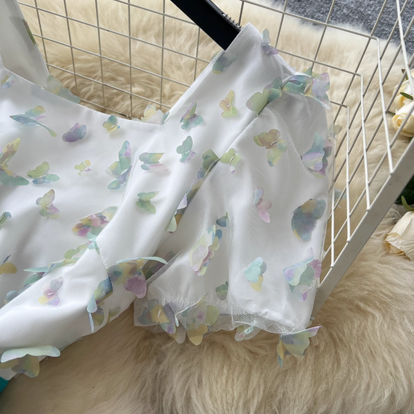 Puffy Sleeve Butterfly Mesh Dress