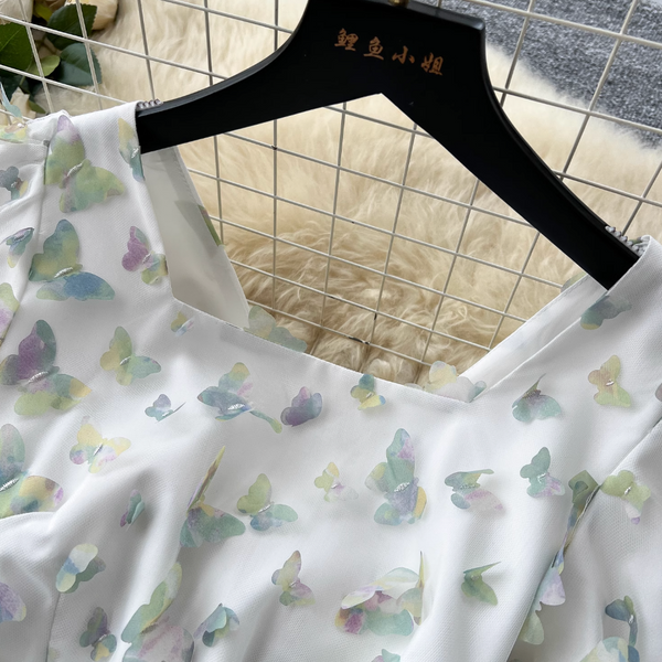 Puffy Sleeve Butterfly Mesh Dress