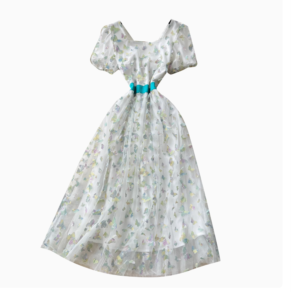 Puffy Sleeve Butterfly Mesh Dress