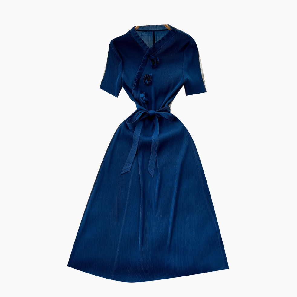 V-neck Ruffled Lace-up Dress