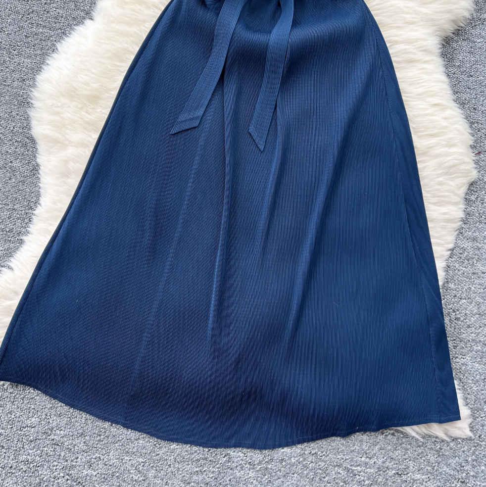 V-neck Ruffled Lace-up Dress