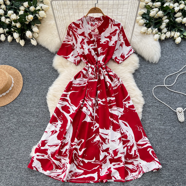 Vintage Floral Printed Shirt Dress