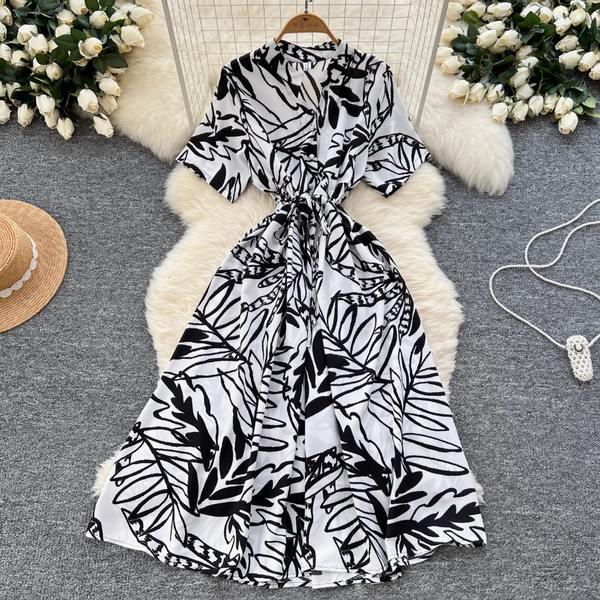 Vintage Floral Printed Shirt Dress