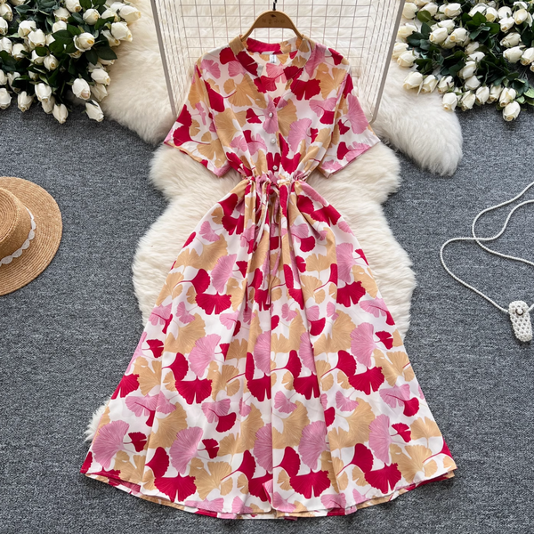 Vintage Floral Printed Shirt Dress