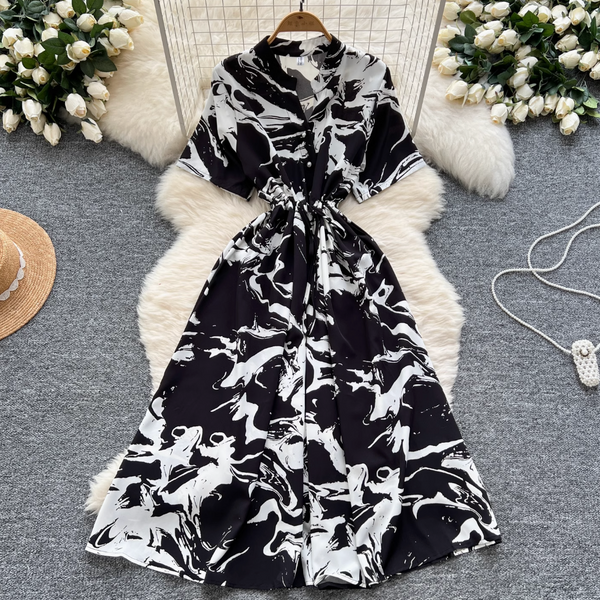 Vintage Floral Printed Shirt Dress