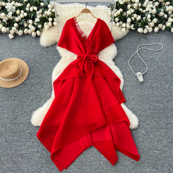 V-neck Fringed Neckline Layered Dress