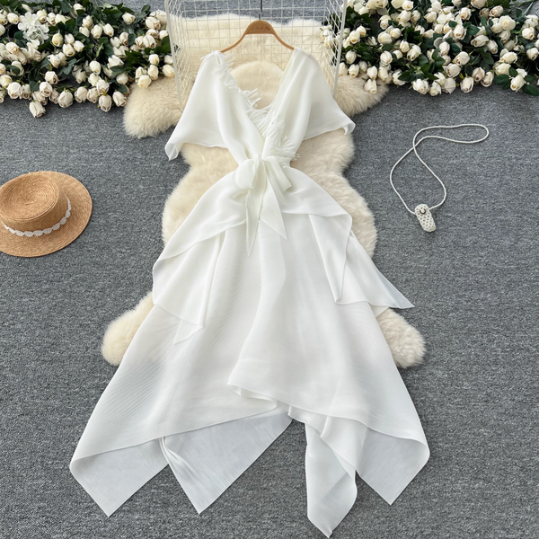 V-neck Fringed Neckline Layered Dress