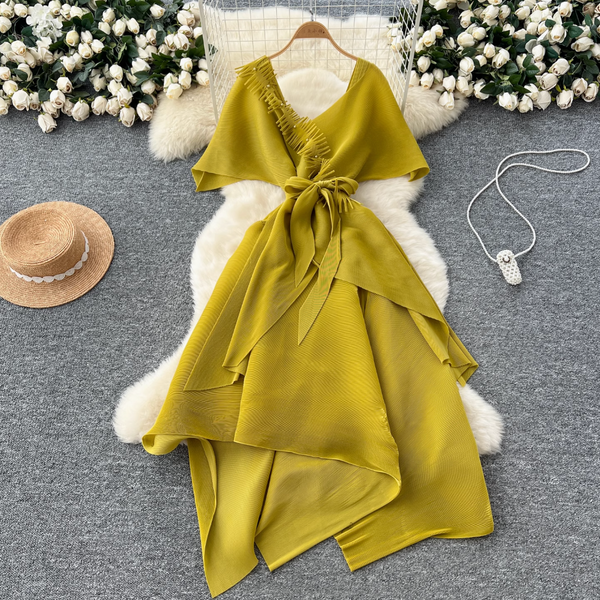 V-neck Fringed Neckline Layered Dress