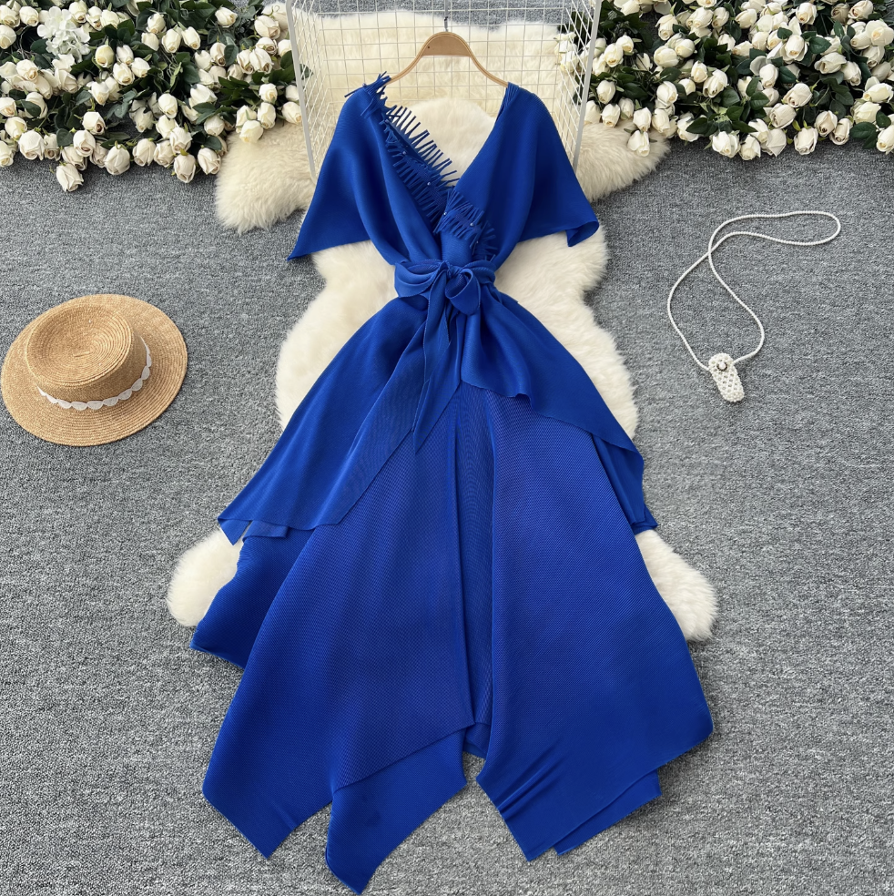 V-neck Fringed Neckline Layered Dress