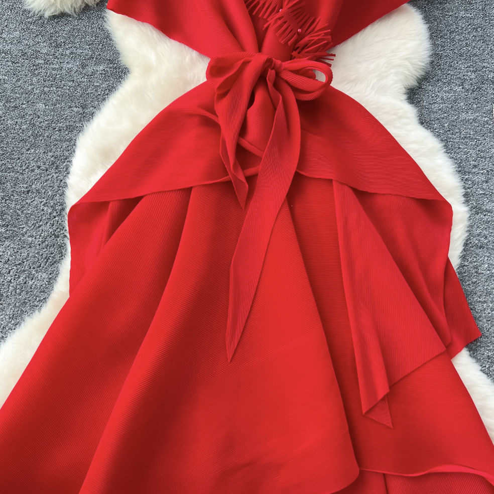V-neck Fringed Neckline Layered Dress