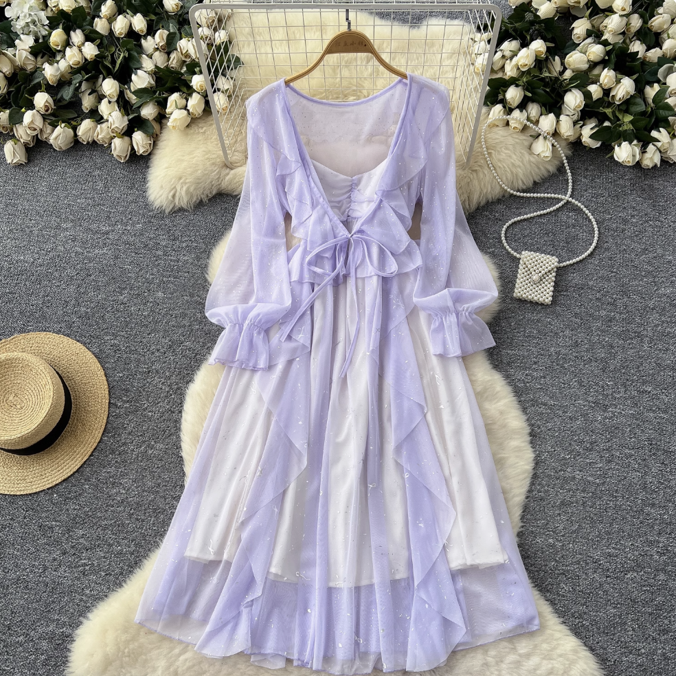 Sweetie Sequined Ruffled Mesh Dress Set