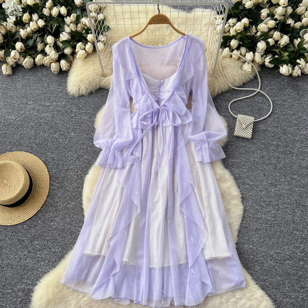 Sweetie Sequined Ruffled Mesh Dress Set
