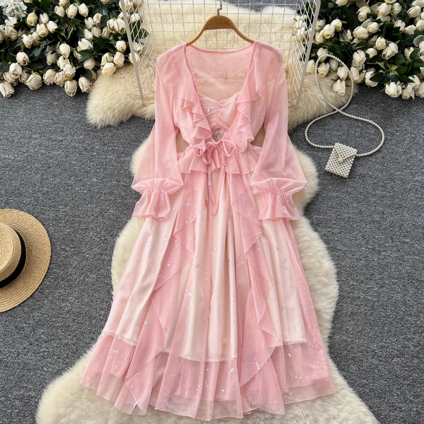 Sweetie Sequined Ruffled Mesh Dress Set