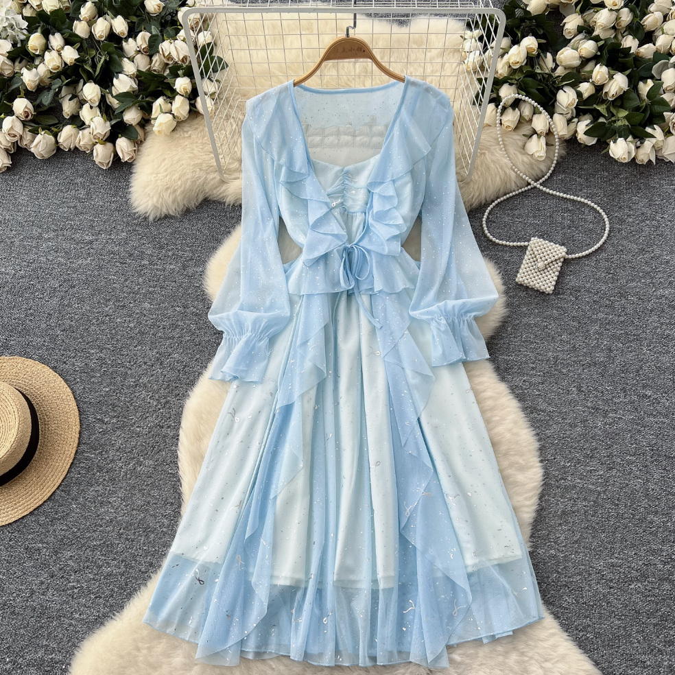 Sweetie Sequined Ruffled Mesh Dress Set