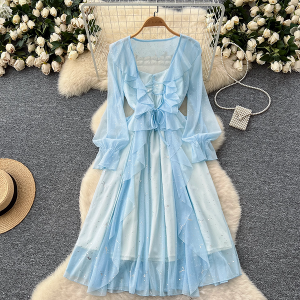 Sweetie Sequined Ruffled Mesh Dress Set