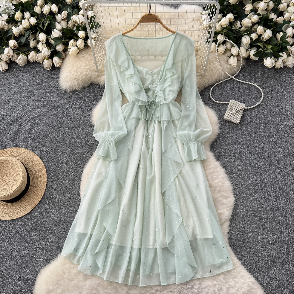 Sweetie Sequined Ruffled Mesh Dress Set