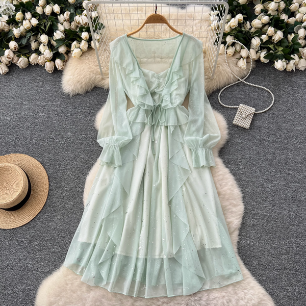 Sweetie Sequined Ruffled Mesh Dress Set