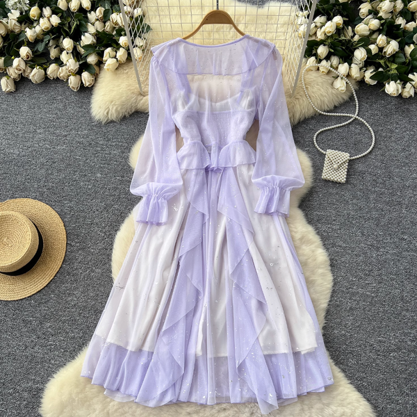 Sweetie Sequined Ruffled Mesh Dress Set