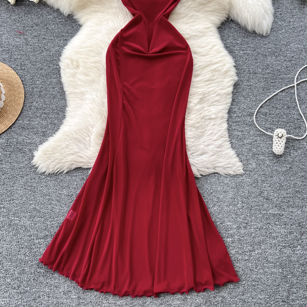 Off-shoulder Furry Patchwork Dress