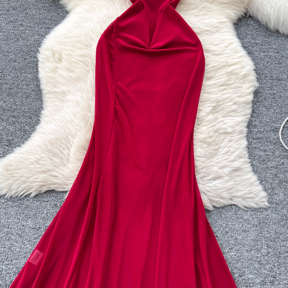 Off-shoulder Furry Patchwork Dress