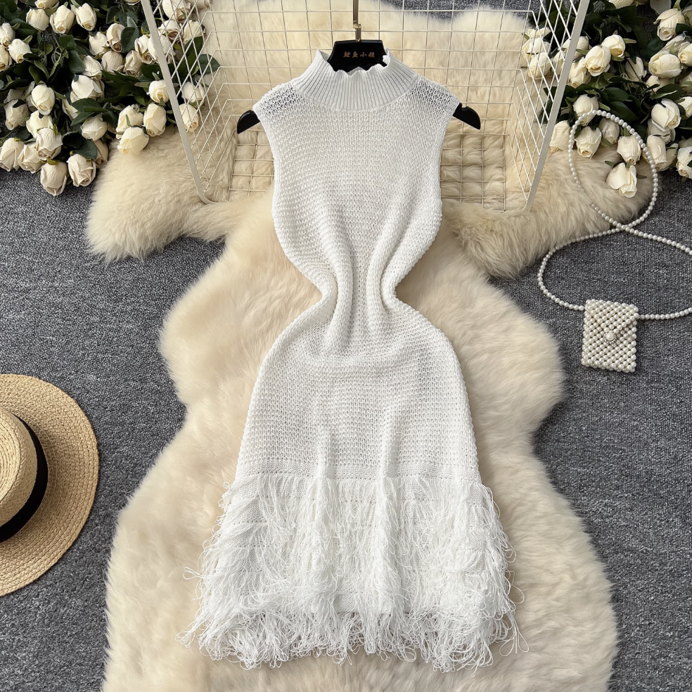 Simple Design Fringed Knitted Dress